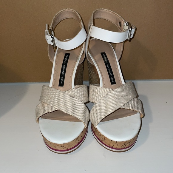 French Connection White and Tan 4” Wedge Heels size 7. - Picture 1 of 13